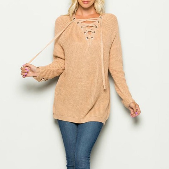 Miracle Sweaters - Miracle Lace Up V Neck Sweater S/M